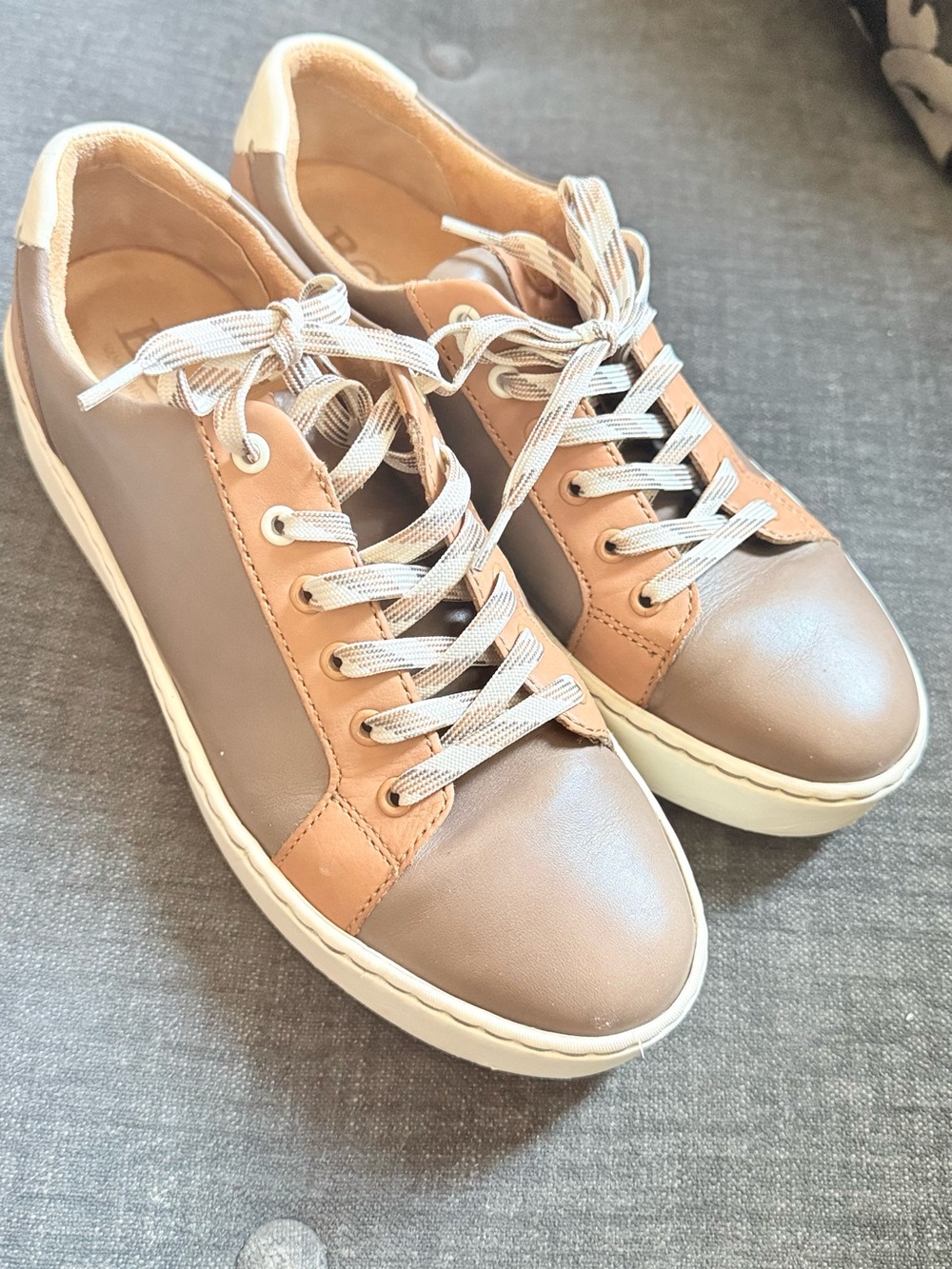 Born Women's Two-Tone Taupe and Tan Leather Sneakers